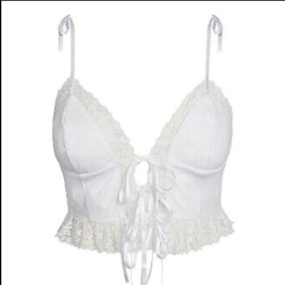 NWT FOR LOVE & LEMONS Bette WHITE Lace Cami Top